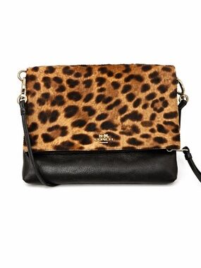 Coach Leopard-Print Foldover Crossbody - Black & Brown